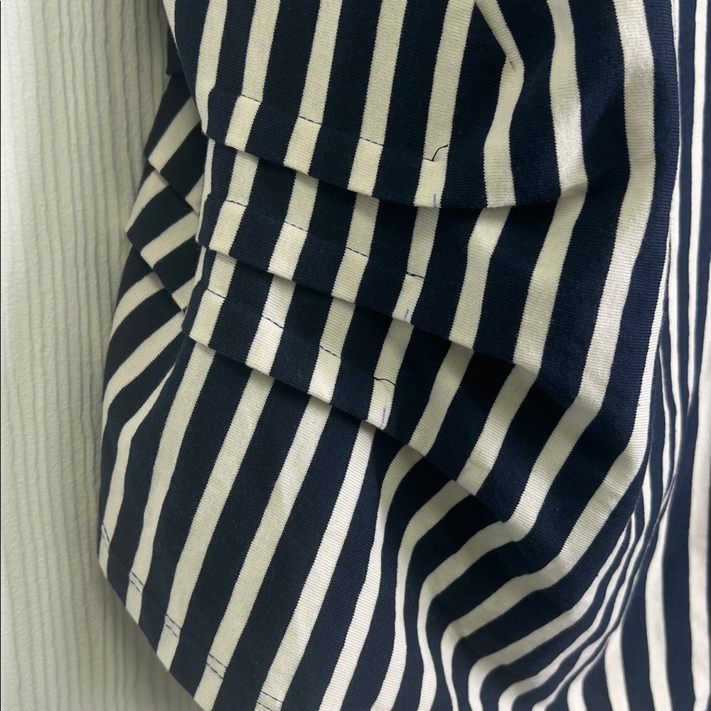 Zara - Nautical Navy And White Stripe Lightweight One Sleeve Blouse Size Small - Picture 5 of 11
